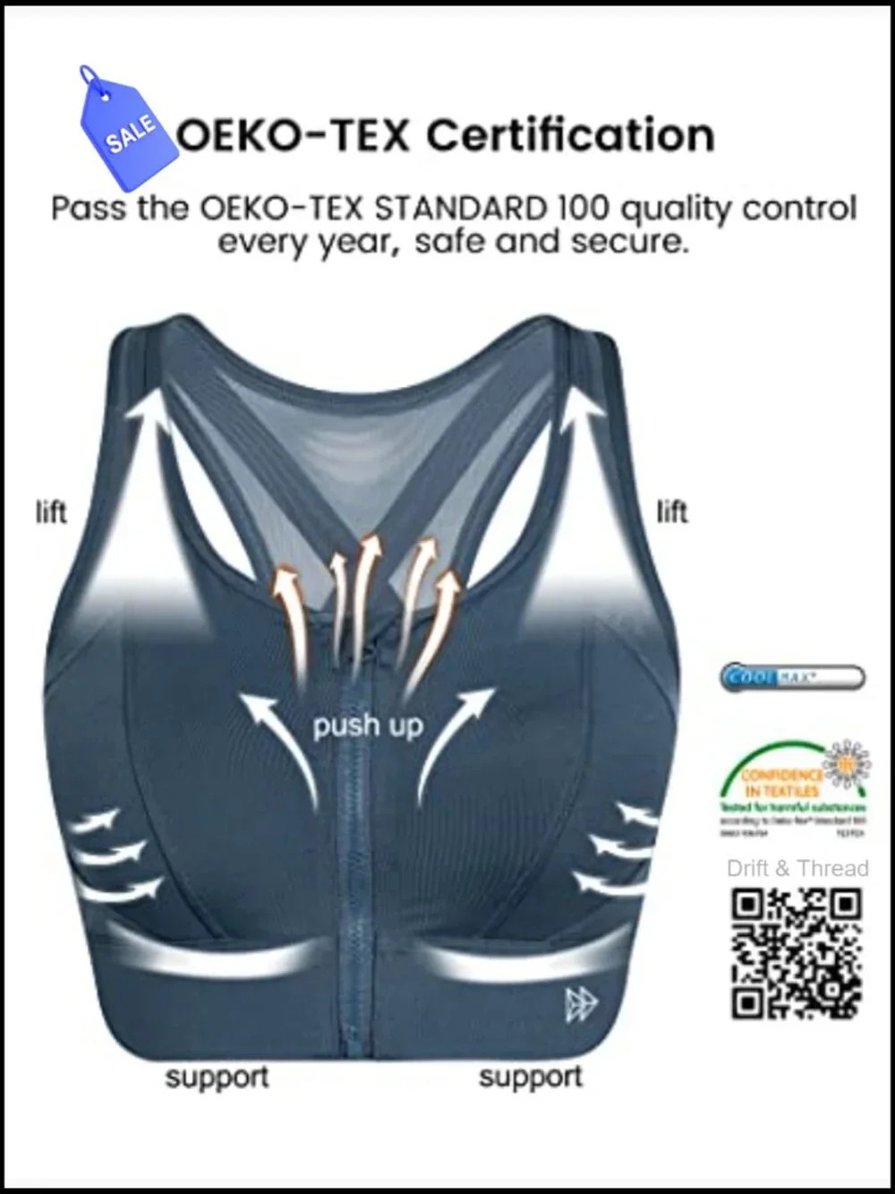 High Impact Front Zip Sports Bra Mesh Racerback Full Coverage Wirefree Bra